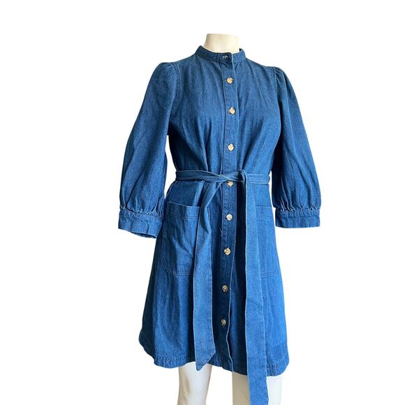 Denim Dress, Belted Dress, short sleeve - Picture 1 of 4